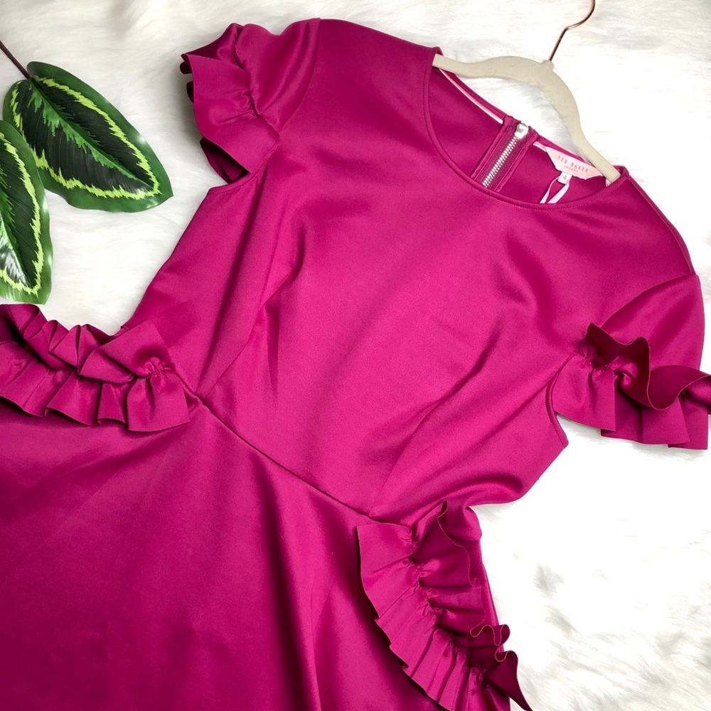 $250 TED BAKER Pink Ruffle Cocktail Dress Luuciee - Picture 2 of 10